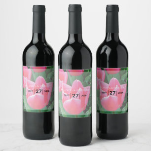 Étiquette Pour Bouteilles De Vin Mariage élégant de tulipes roses