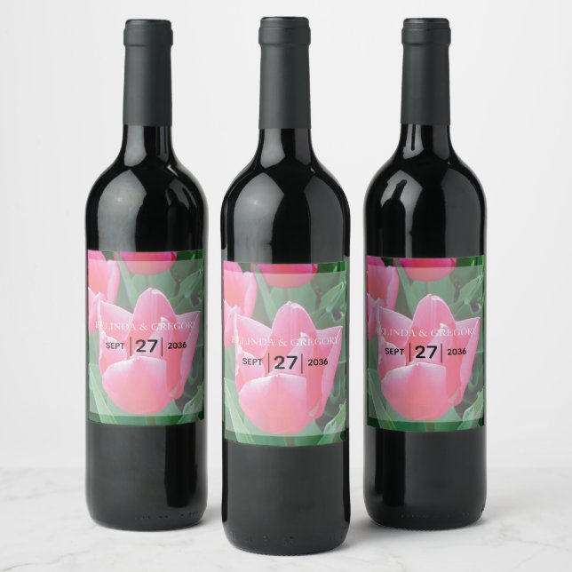 Étiquette Pour Bouteilles De Vin Mariage élégant de tulipes roses (Bouteilles)