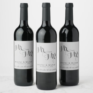 Étiquette Pour Bouteilles De Vin Mariage élégant en argent et gris