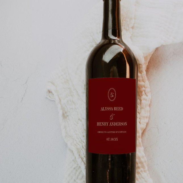 Étiquette Pour Bouteilles De Vin Mariage Élégant Monogramme Rouge Vin "Cheers" (Créateur téléchargé)