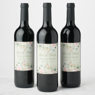 Étiquette Pour Bouteilles De Vin Mariage élégant personnalisé rose floral