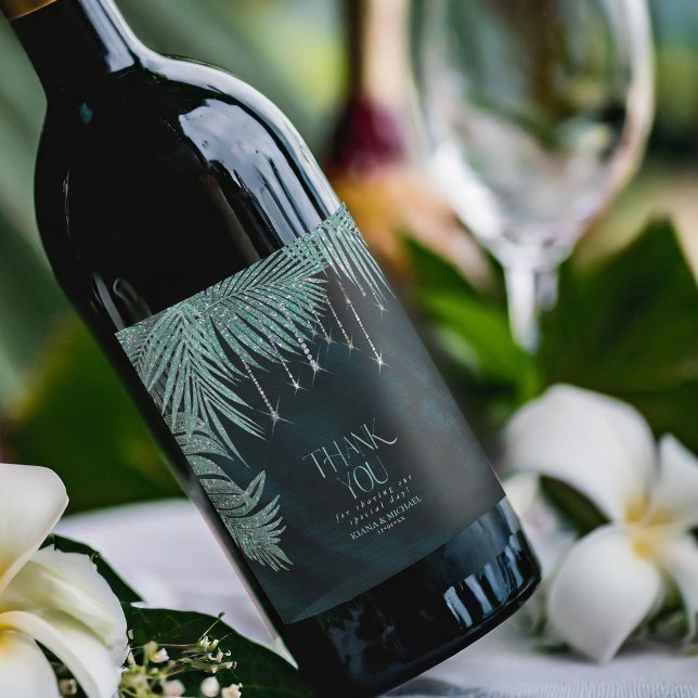 Étiquette Pour Bouteilles De Vin Mariage feuille de joaillerie ID Turquoise830 (Créateur téléchargé)