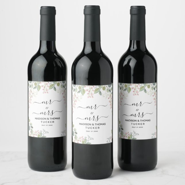 Étiquette Pour Bouteilles De Vin Mariage Feuille verdoyant (Bouteilles)