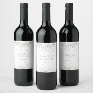 Étiquette Pour Bouteilles De Vin Mariage Fleur sauvage périphérique bleu