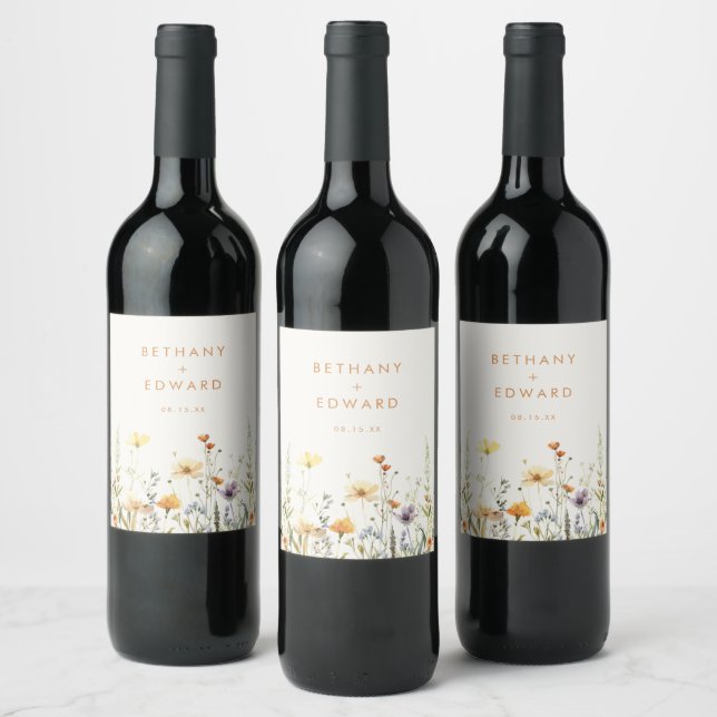 Étiquette Pour Bouteilles De Vin Mariage Fleur sauvage rustique (Bouteilles)