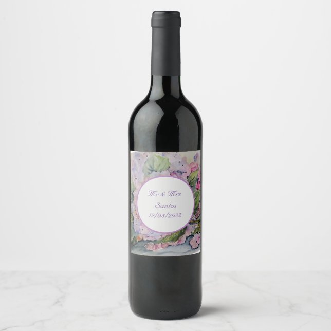 Étiquette Pour Bouteilles De Vin Mariage Floral avec dire serviettes (Devant)