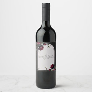 Étiquette Pour Bouteilles De Vin Mariage floral Bordeaux Rouge Roses Gris ombré