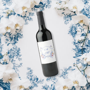 Étiquette Pour Bouteilles De Vin Mariage Floral Crête Bleu Poussiéreux