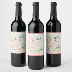 Étiquette Pour Bouteilles De Vin Mariage Floral Élégant Pink Script Personnaliser
