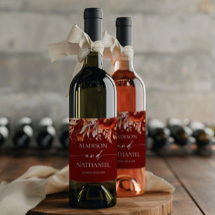 Étiquette Pour Bouteilles De Vin Mariage Floral Fleur Brun Bourgogne Rouillé
