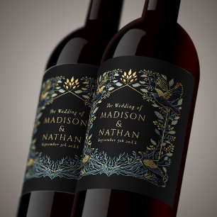 Étiquette Pour Bouteilles De Vin Mariage Floral Gothique Enchanté Corbeau