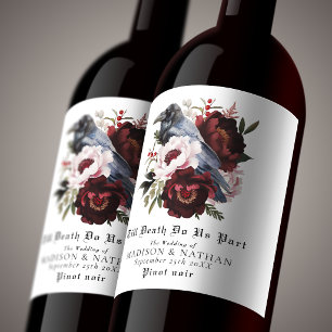 Étiquette Pour Bouteilles De Vin Mariage Floral Gothique Romantique au Lavis de Cor