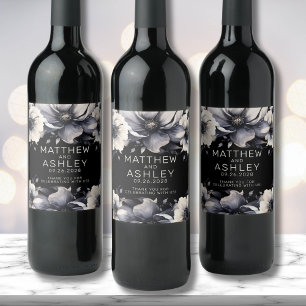 Étiquette Pour Bouteilles De Vin Mariage floral moderne élégant noir blanc