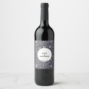 Étiquette Pour Bouteilles De Vin Mariage floral moderne noir et blanc