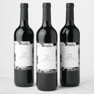 Étiquette Pour Bouteilles De Vin Mariage floral noir et blanc Peonies d'aquarelle