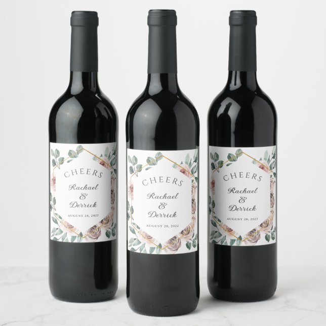 Étiquette Pour Bouteilles De Vin Mariage Floral Rose Blush Bohème (Bouteilles)