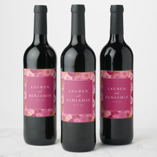 Étiquette Pour Bouteilles De Vin Mariage Floral Rose Joyeux