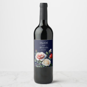 Étiquette Pour Bouteilles De Vin Mariage floral rose rose foncé