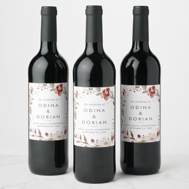 Étiquette Pour Bouteilles De Vin Mariage floral simple (Bouteilles)