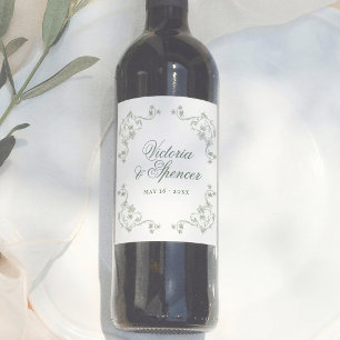 Étiquette Pour Bouteilles De Vin Mariage Floral Vintage Vert Sauge