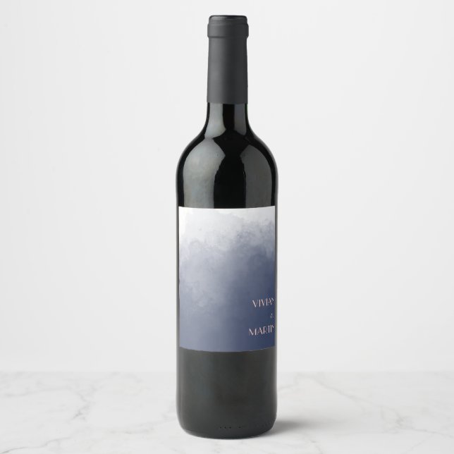 Étiquette Pour Bouteilles De Vin Mariage Fumée Bleu Nuit Classique (Devant)