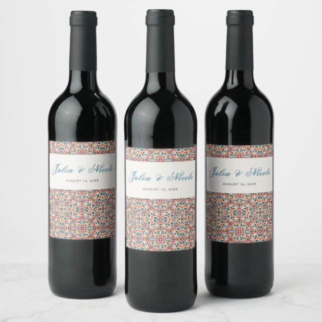 Étiquette Pour Bouteilles De Vin Mariage géométrique en treillis marocain (Bouteilles)
