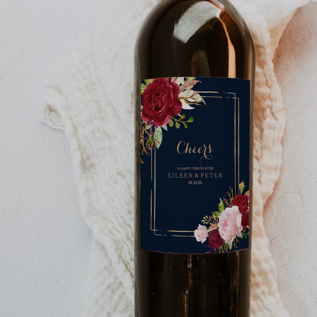 Étiquette Pour Bouteilles De Vin Mariage géométrique Gold et Red Tropical (Créateur téléchargé)