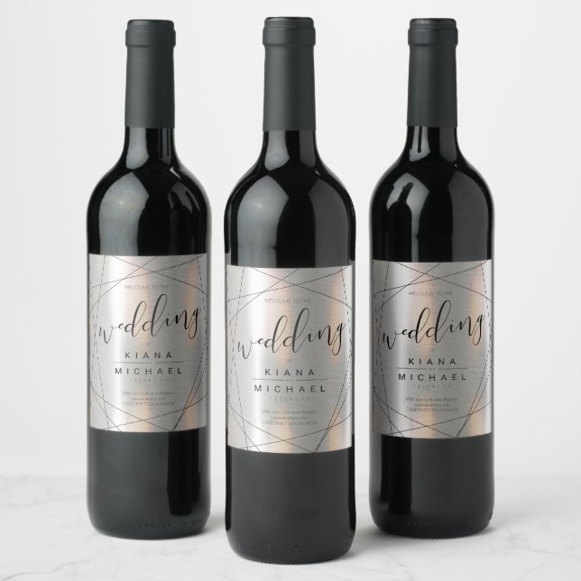 Étiquette Pour Bouteilles De Vin Mariage géométrique métallique Argent/Noir ID648 (Bouteilles)