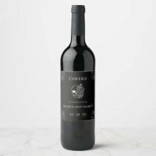 Étiquette Pour Bouteilles De Vin Mariage gothique du crâne noir et blanc