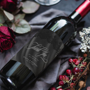 Étiquette Pour Bouteilles De Vin Mariage gothique noir dentelle et satin ID866