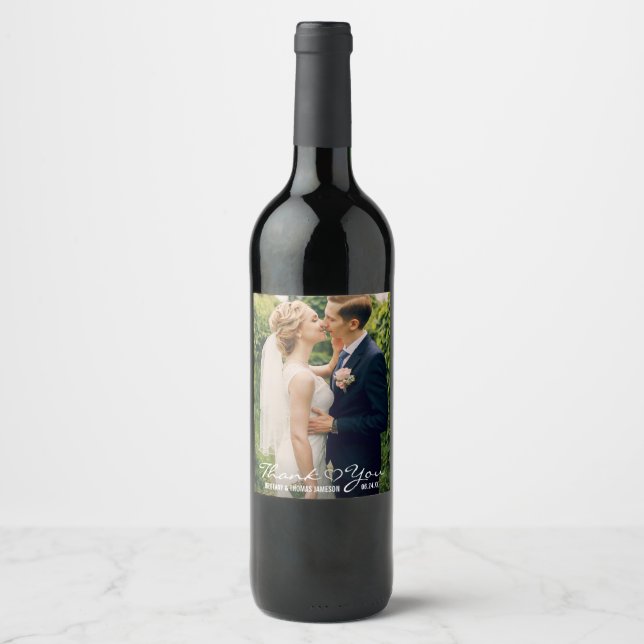 Étiquette Pour Bouteilles De Vin Mariage Heart Photo Merci Sparkling Vin & (Devant)