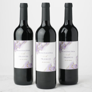 Étiquette Pour Bouteilles De Vin mariage lavande en marbre doré Étiquette à vin