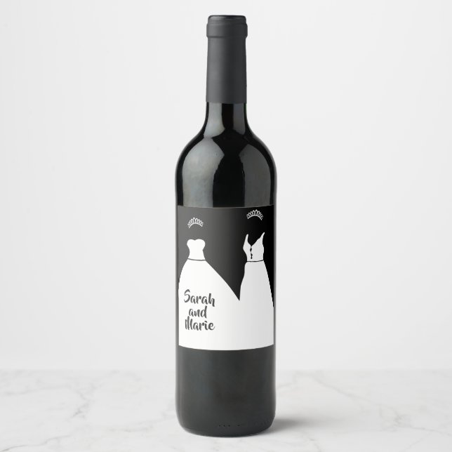 Étiquette Pour Bouteilles De Vin Mariage lesbienne gris noir et blanc (Devant)