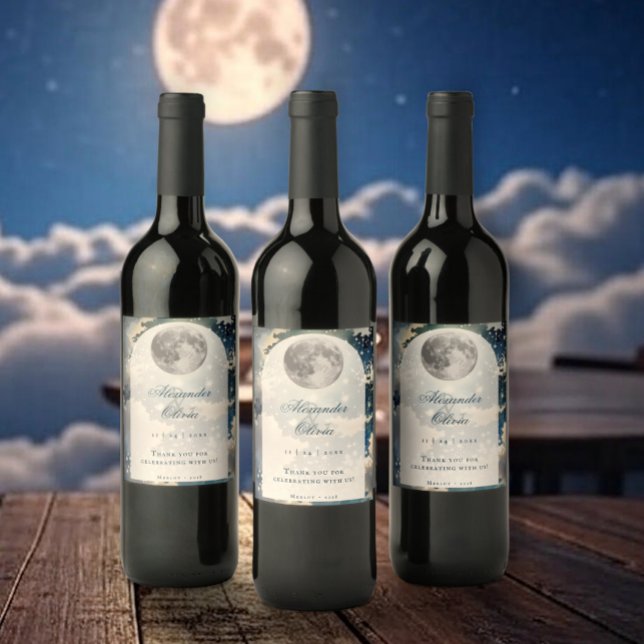 Étiquette Pour Bouteilles De Vin Mariage lunaire de nuit (Lunar Night Sky Wedding Wine Label)