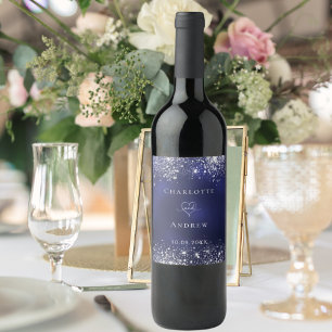 Étiquette Pour Bouteilles De Vin Mariage marine bleu argent parties scintillant mar