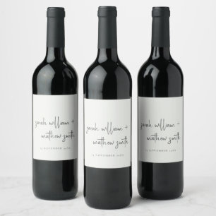 Étiquette Pour Bouteilles De Vin Mariage minimaliste de typographie noir blanc