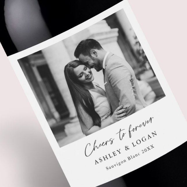 Étiquette Pour Bouteilles De Vin Mariage minimaliste de vin Favoriser la photo (Créateur téléchargé)