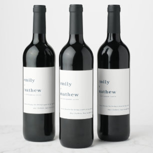 Étiquette Pour Bouteilles De Vin Mariage minimaliste moderne Gras Marine Blue Typog