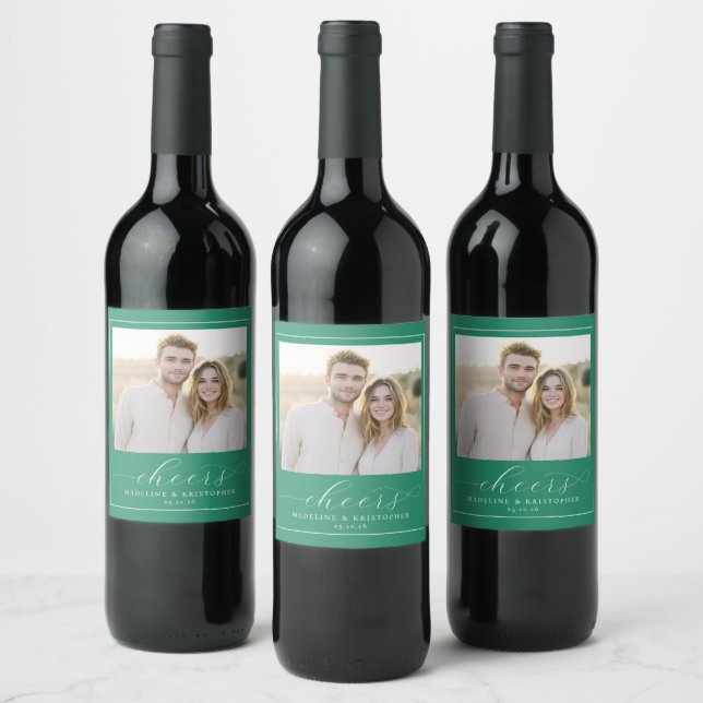 Étiquette Pour Bouteilles De Vin Mariage Minimaliste Vert Joyeux (Bouteilles)