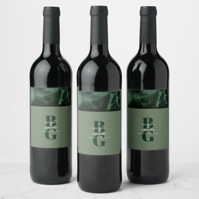Étiquette Pour Bouteilles De Vin Mariage moderne en marbre vert (Bouteilles)