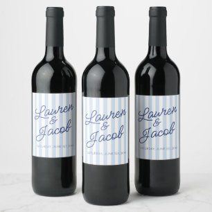 Étiquette Pour Bouteilles De Vin Mariage Moderne Minimaliste Rayures Bleues