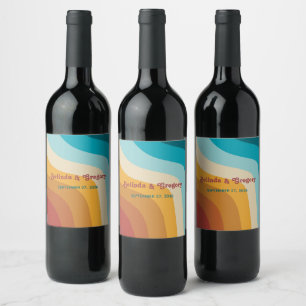 Étiquette Pour Bouteilles De Vin Mariage moderne Retro 70 coloré Rainbow Waves