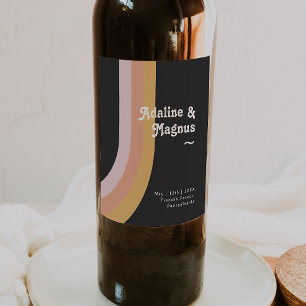 Étiquette Pour Bouteilles De Vin Mariage moderne rétro 70's Rainbow Dark