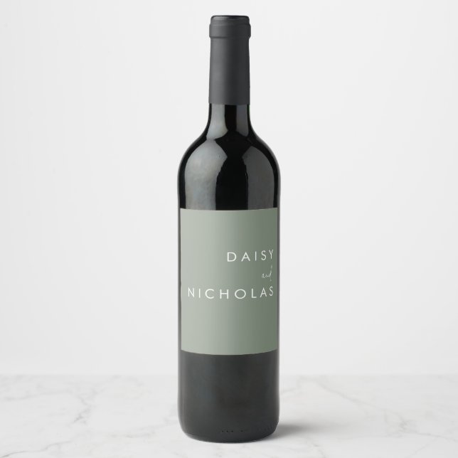 Étiquette Pour Bouteilles De Vin Mariage moderne Sage Green Fiançailles (Devant)
