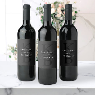 Étiquette Pour Bouteilles De Vin Mariage Monogramme Minimaliste Moderne Noir Mat