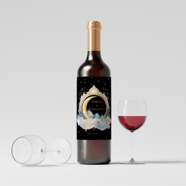Étiquette Pour Bouteilles De Vin Mariage mystique de lune céleste (Créateur téléchargé)