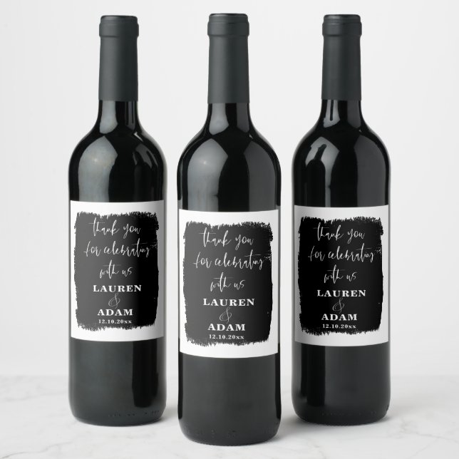 Étiquette Pour Bouteilles De Vin Mariage noir et blanc moderne (Bouteilles)