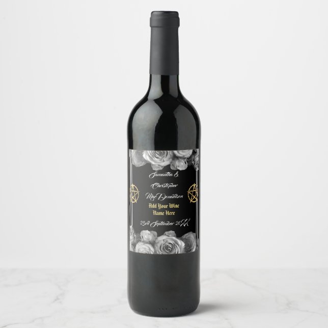 Étiquette Pour Bouteilles De Vin Mariage noir pentacle Wiccan (Devant)