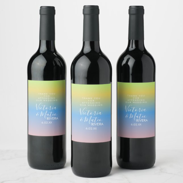 Étiquette Pour Bouteilles De Vin Mariage Ombre arc-en-ciel bleu rose (Bouteilles)