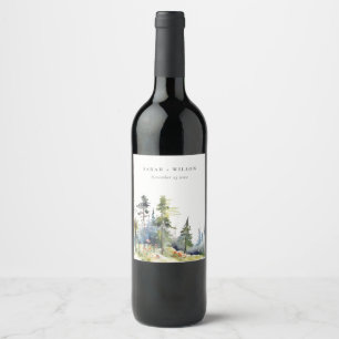 Étiquette Pour Bouteilles De Vin Mariage paysager Chic Watercolor Pine Forest
